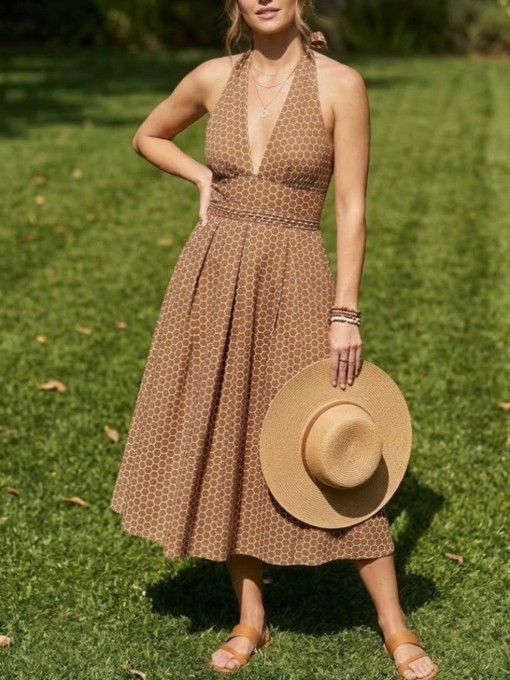 J Crew polka dot halter dress in brown and white